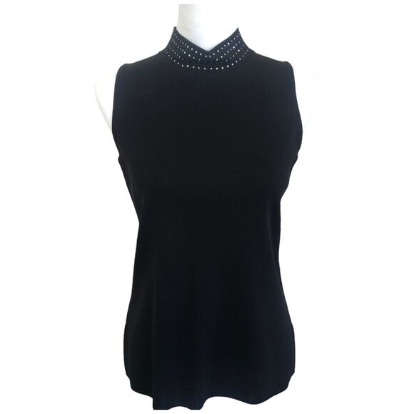 Exclusively Misook Black sleeveless Mock turtlneck top with rhinestone collar XS - Picture 1 of 10